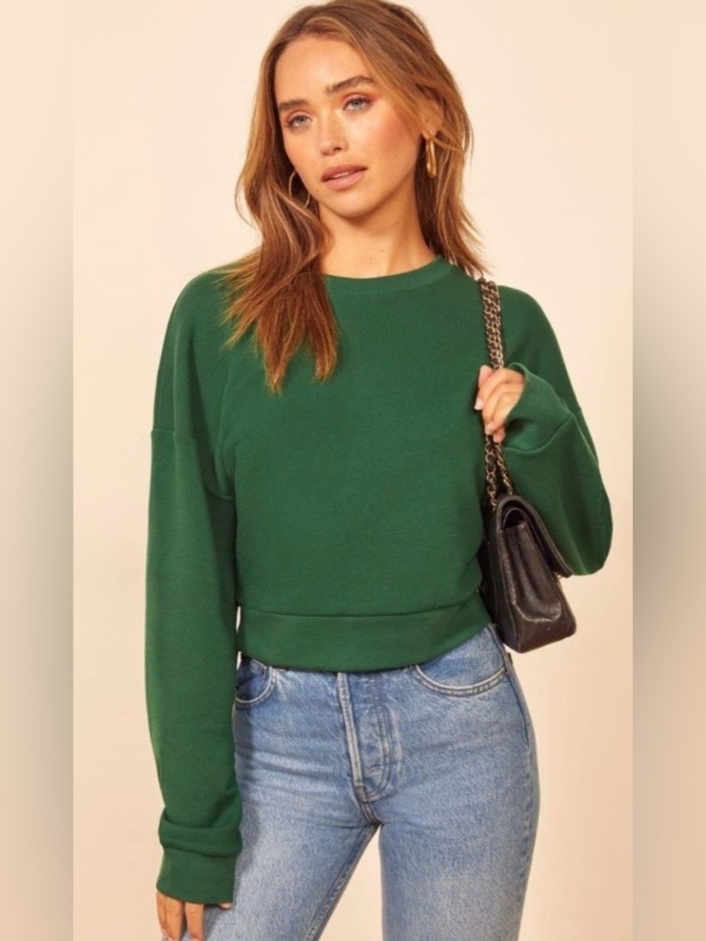 REFORMATION Jeans Hunter Green Cropped Sweatshirt